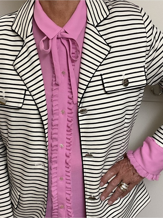 Jackets & Blazers - White and Black Striped Blazer, Silver Buttons, Fully lined, very nice condition